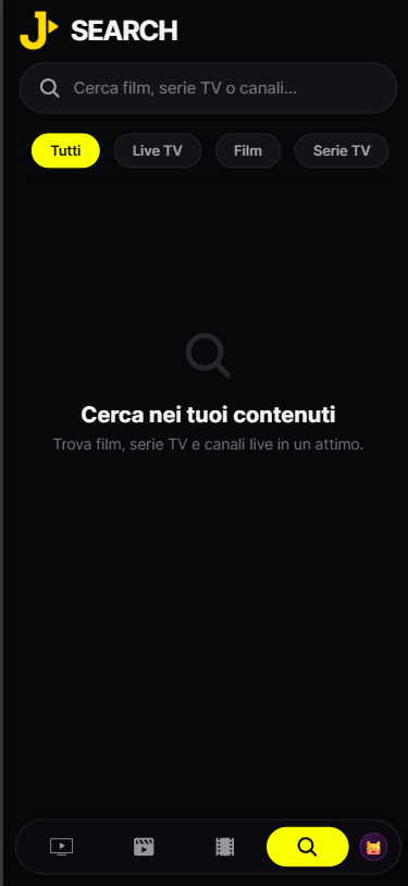 Schermata di ricerca del player su telefono