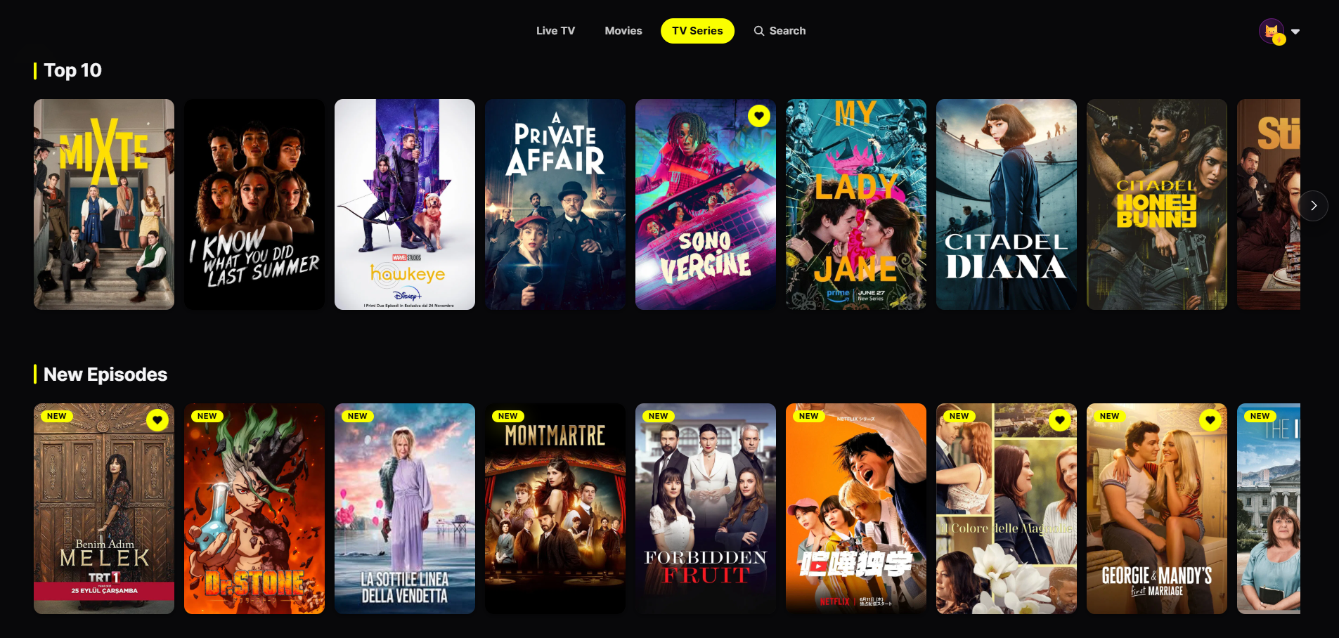 Righe Top 10 e nuovi episodi con locandine